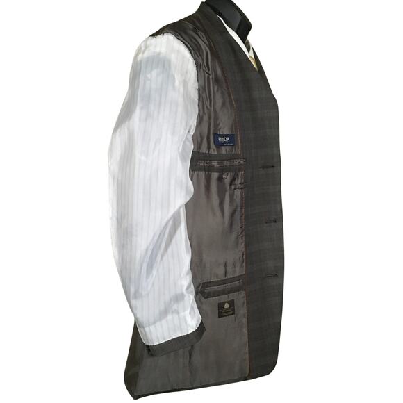 Tasso Elba Men’s Blazer 40R Brown Plaid – Reda Super 120s 100% Pure New Wool - Picture 12 of 16